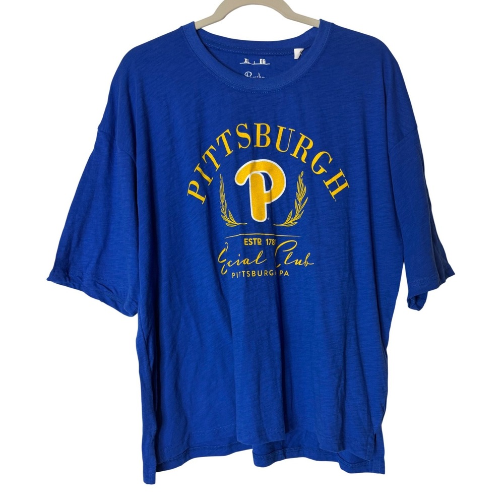 Pressbox T-Shirt Pittsburgh Social Club Graphic Cotton XL Blue Collegiate Sporty
